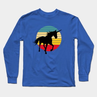 Retro Style Unicorn Silhouette Long Sleeve T-Shirt